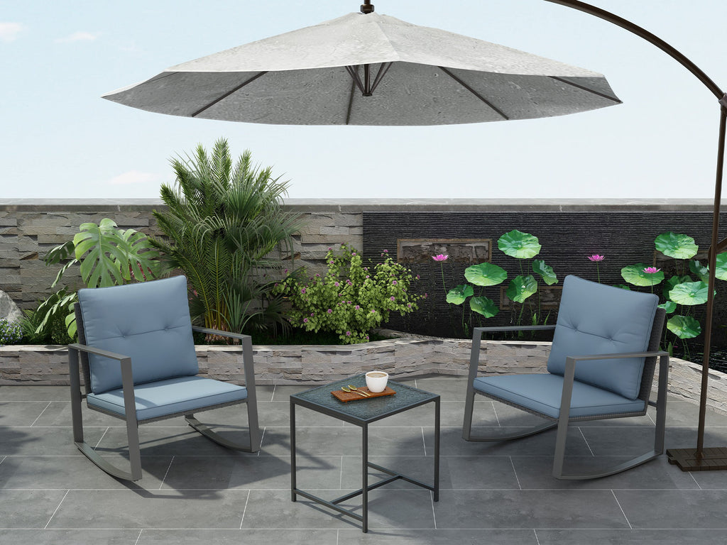 3-Piece Bistro Outdoor Cafe Furniture Set with Glass Table Grey X710828