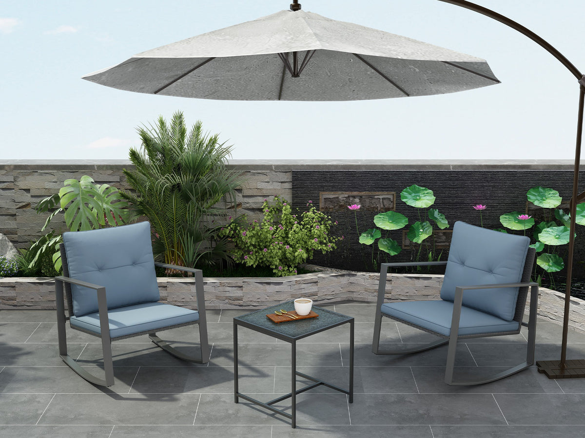 3-Piece Bistro Outdoor Cafe Furniture Set with Glass Table Grey X710828