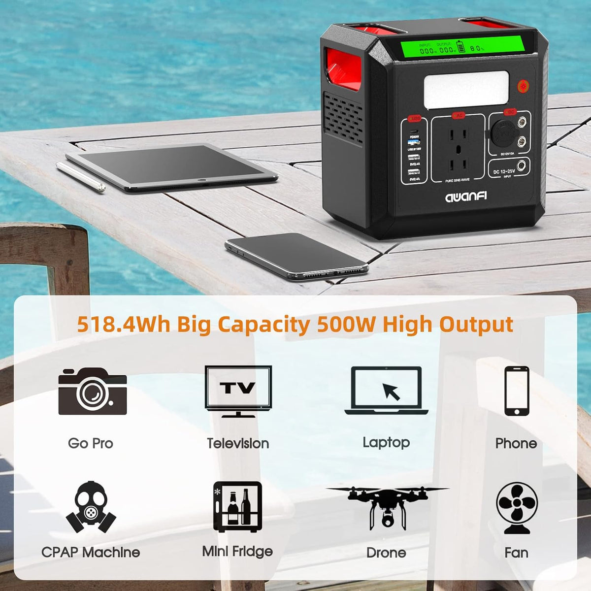 300W Portable Power Station 300Wh Solar Powered Generator with 110V AC Outlet P563509