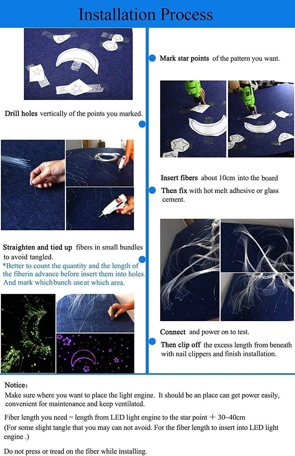 Bluetooth Fiber Optic Star Ceiling Lighting Kits Mixed 335pcs 13.1ft Fiber Strands End Glow RGBW Music Mode Light Source O332458