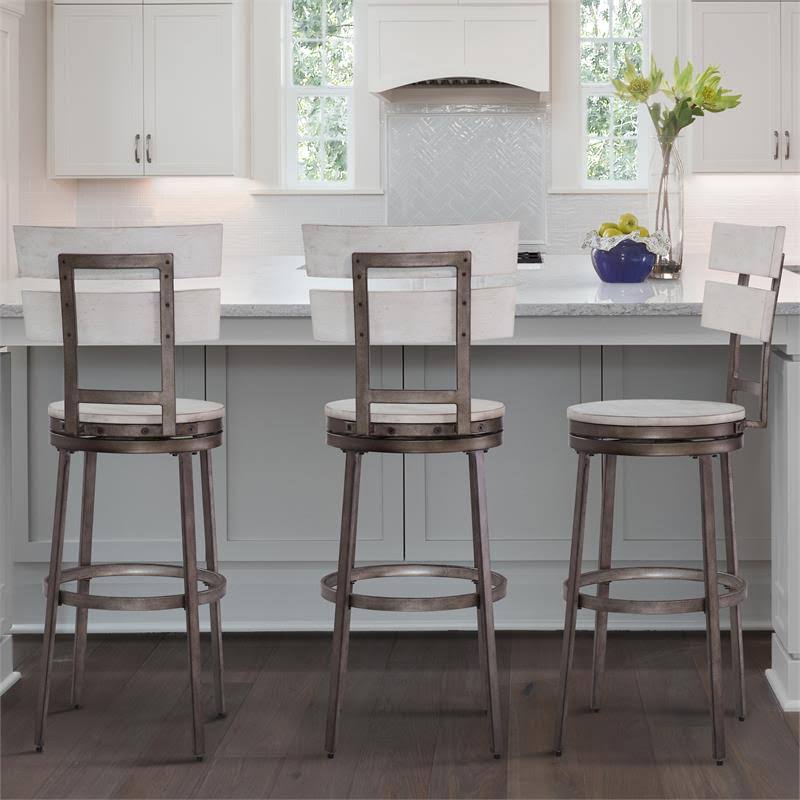 Distressed White Metal Swivel Bar Stool H732144