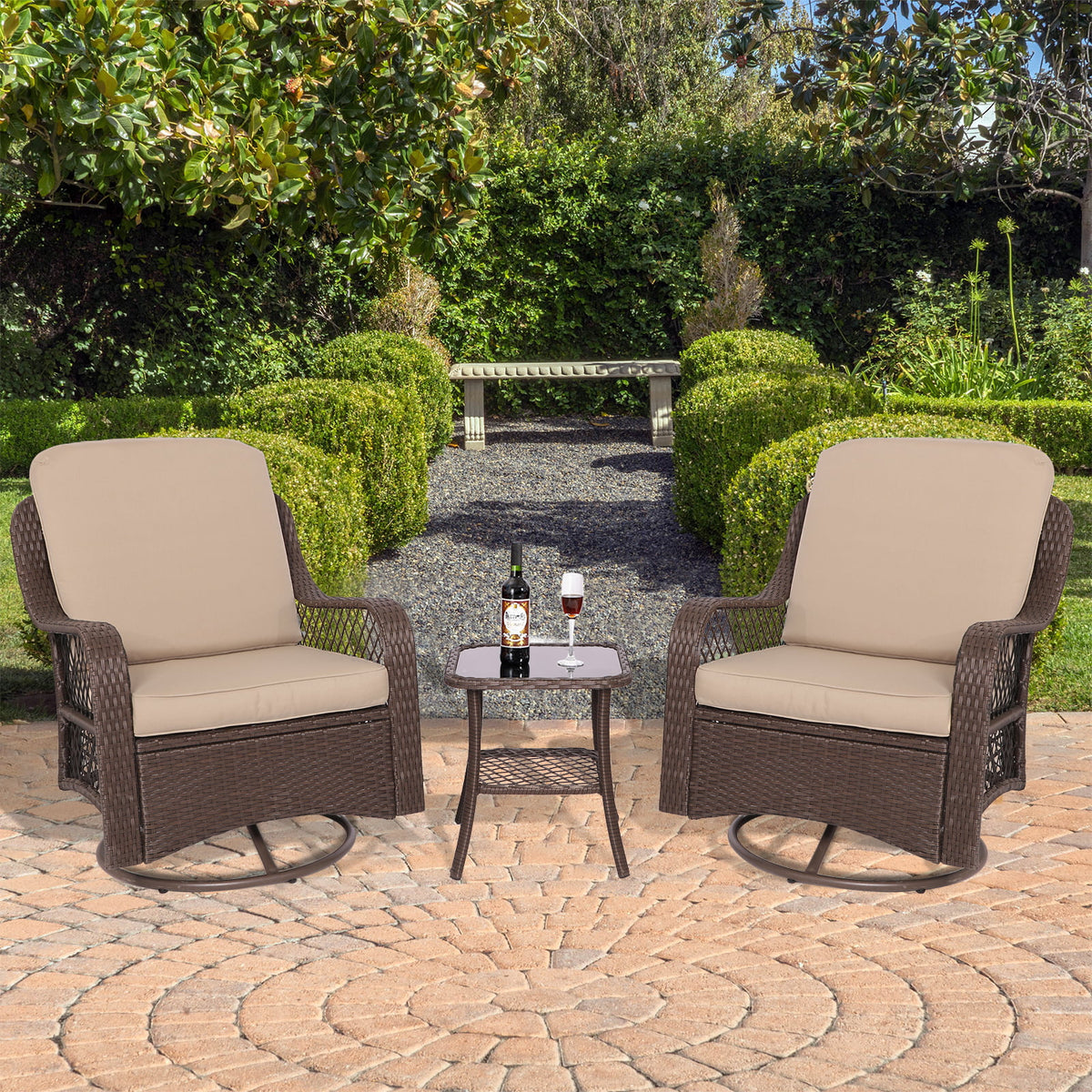 3-Pieces Patio Wicker Furniture Set with Side Table and Cushions X914