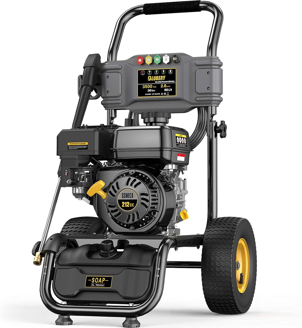 3500PSI Gas Pressure Washer 2.6GPM 212CC Power Washer with 50FT Hose and 5 Adjustable Nozzles K32035