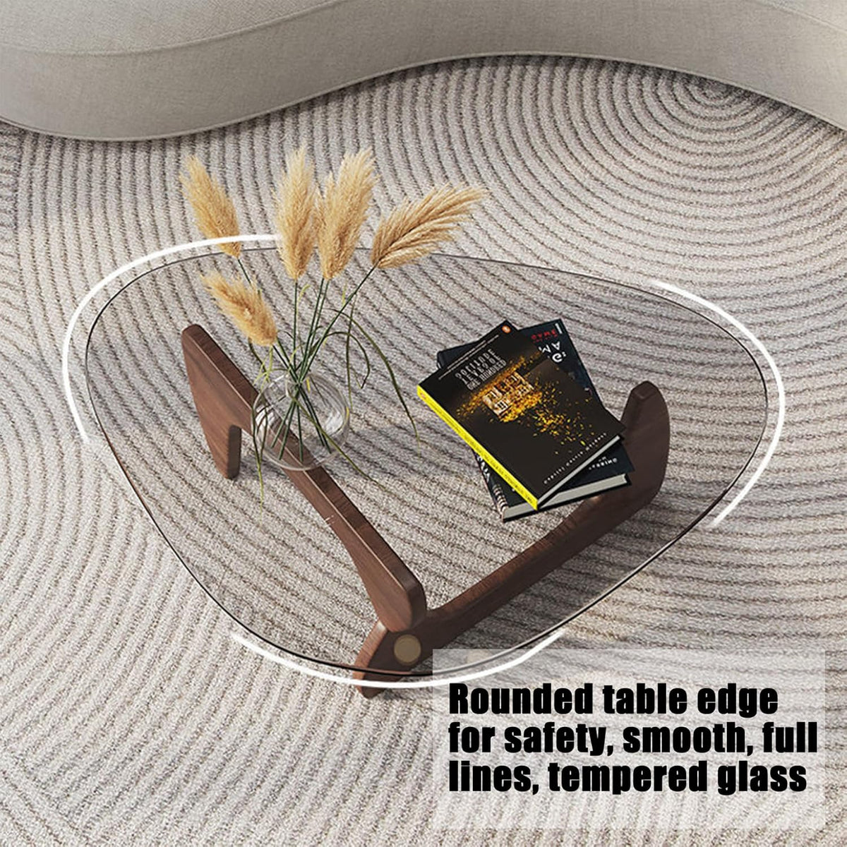 Glass Coffee Table with Solid Wood Base and Tempered Glass Top X284833