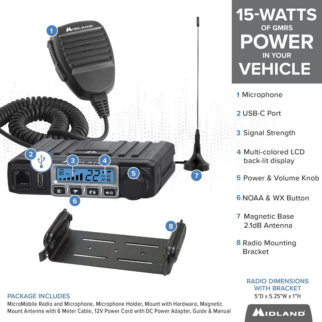 15 Watt GMRS Two-Way Radio with Magnetic Mount Antenna D91196