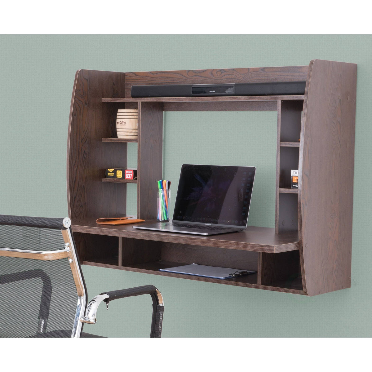 Wall-Mounted Laptop Desk with Shelves L36426