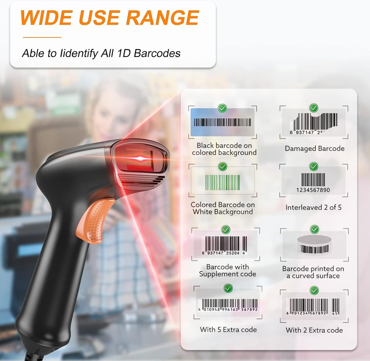 Handheld 1D Barcode Scanner with USB Cable Pack of 2 V563684