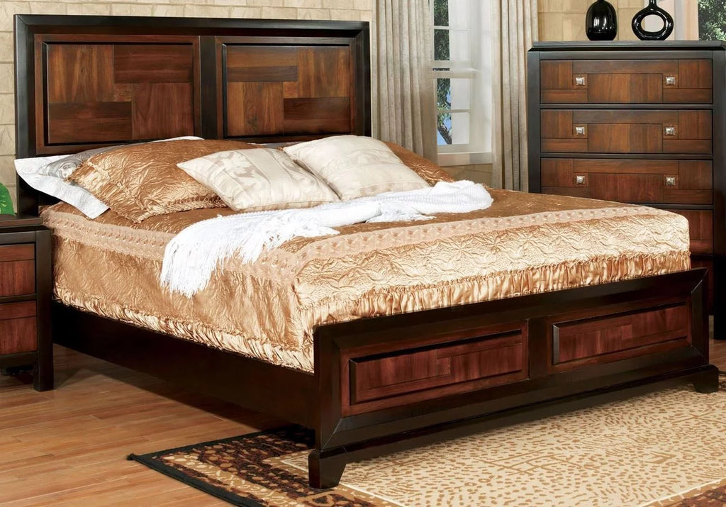 Walnut Acacia Finish 3pc Eastern King Size Bed and 2 Nightstands T80787