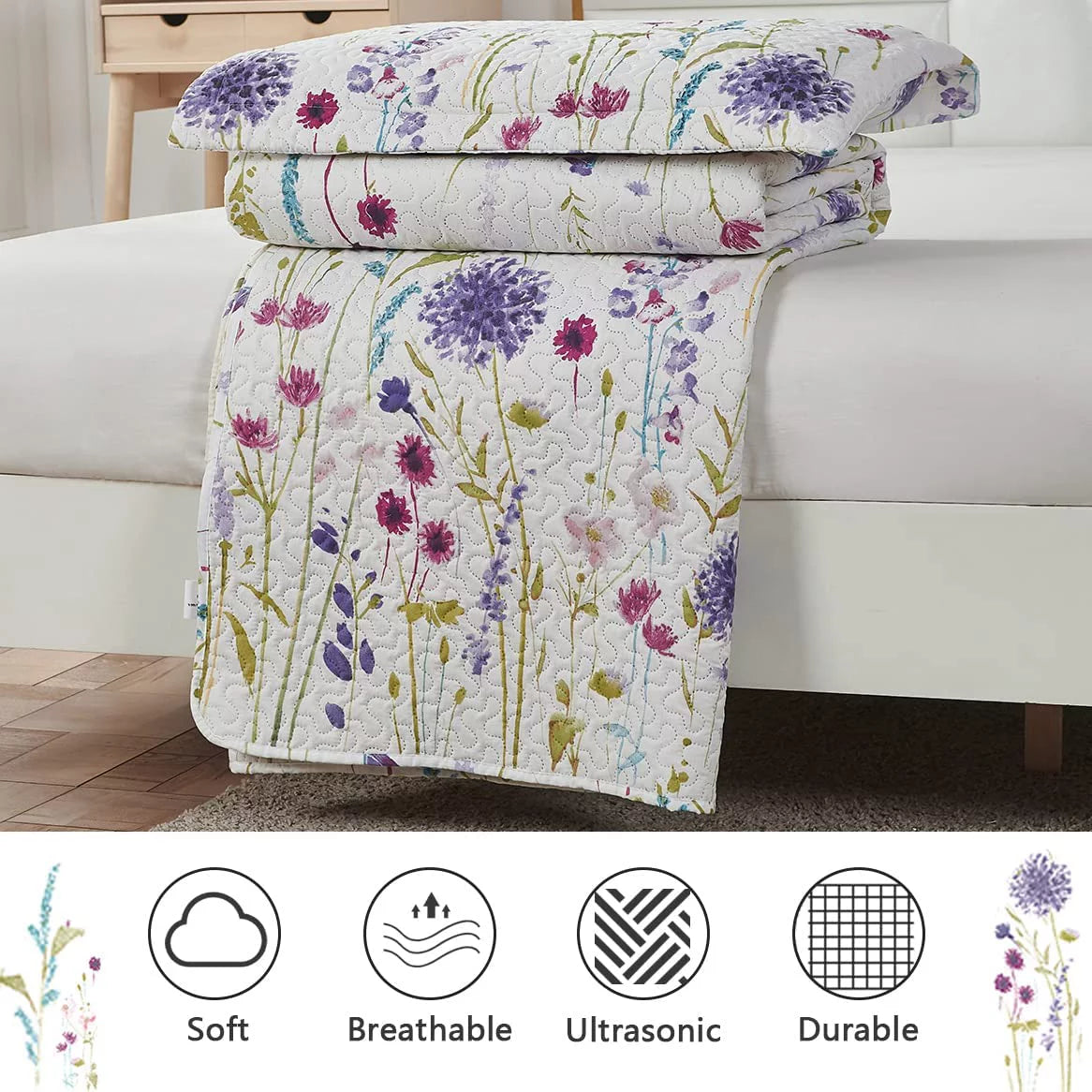 Floral Queen Bedding Microfiber Bedspread Set R418