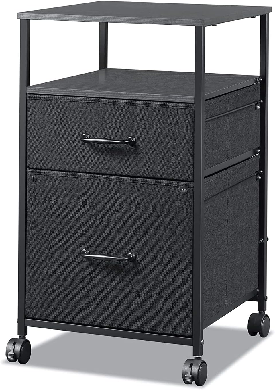 Black 2 Drawer Mobile File Cabinet with Open Storage Shelf X484