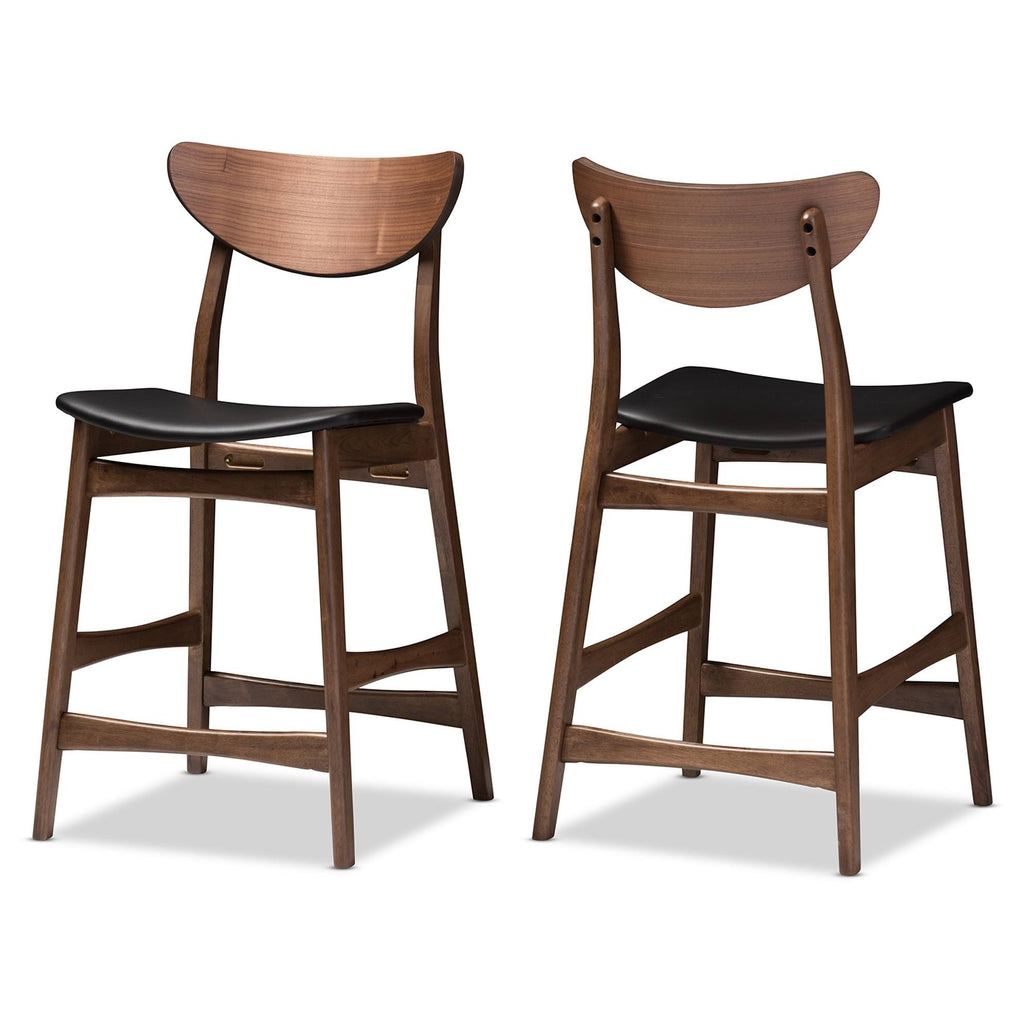 Faux Leather Counter Stool, Set of 2, Black O89548