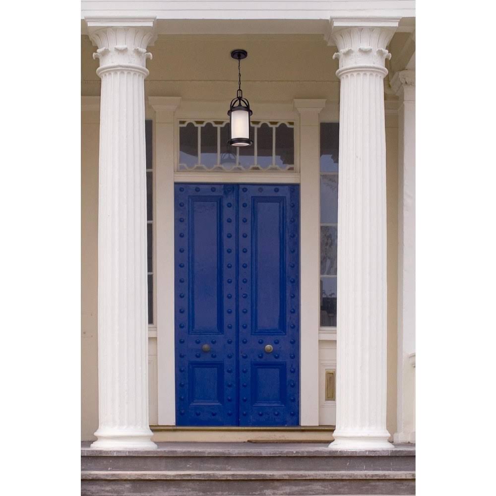 Matte Black Outdoor Pendant with Frosted Glass B7595