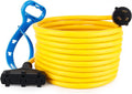 25ft Heavy Duty Generator Power Extension Cord with Cord Organizer, 3 Outlet 10 Gauge Flexible Power Cable Pack of 2 J883