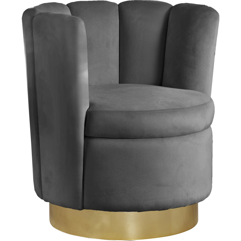 Velvet Upholstered Accent Chair with Gold Steel Swivel Base Y314751