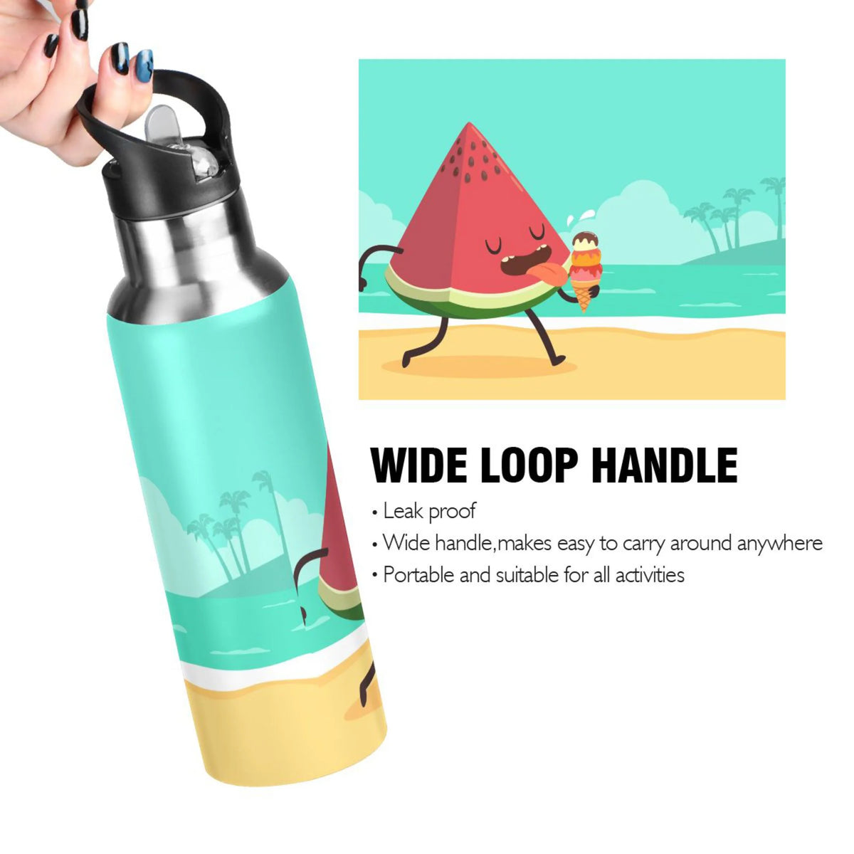 Watermelon Stainless Steel Insulated Water Bottle with Straw Lid X52654