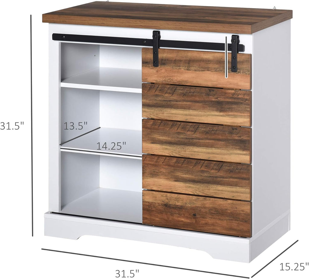 White/Brown Rustic Farmhouse Sideboard with Sliding Barn Door F1322