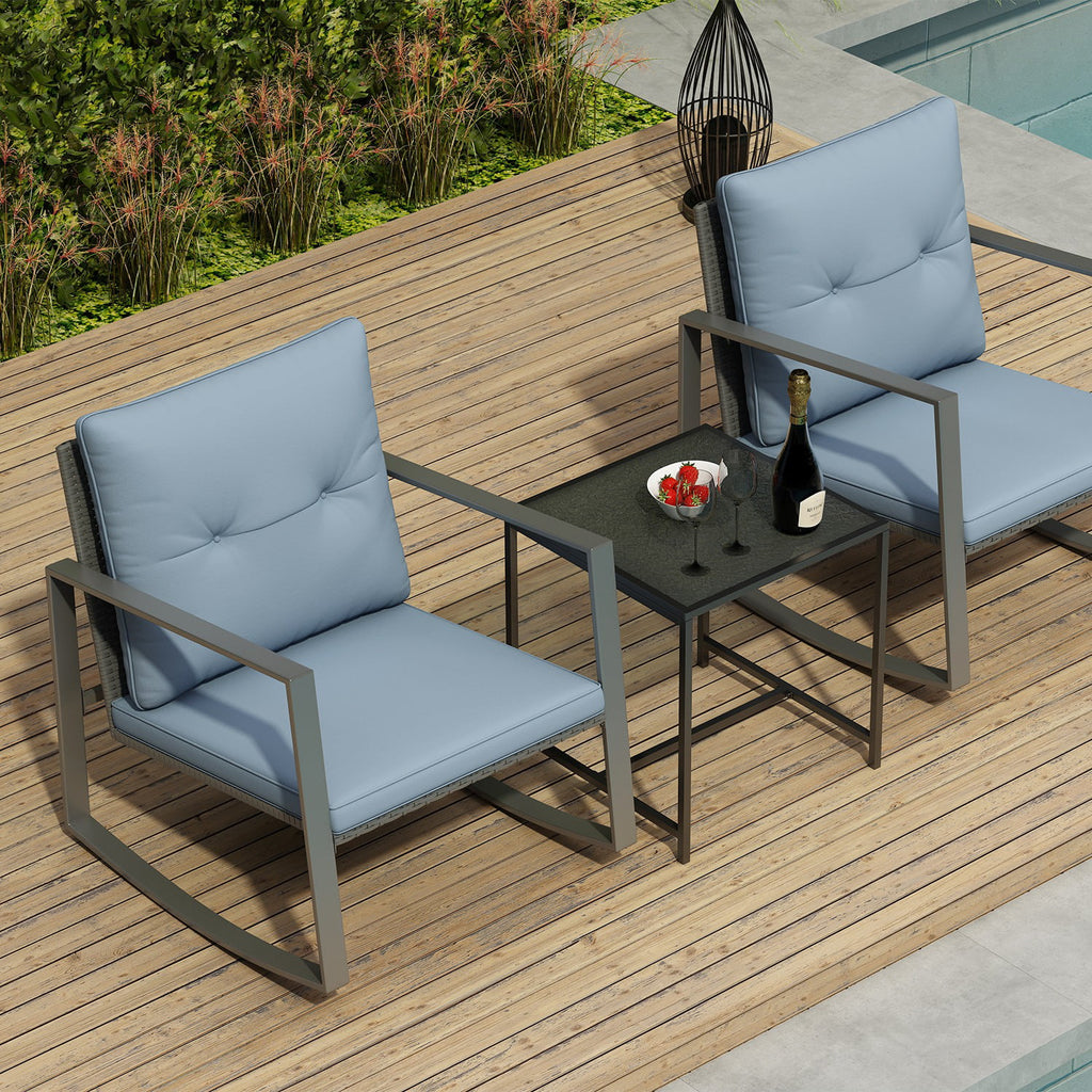 3-Piece Bistro Outdoor Cafe Furniture Set with Glass Table Grey X710828
