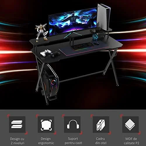 55 Inch Black Gaming Desk with Monitor Stand B479165