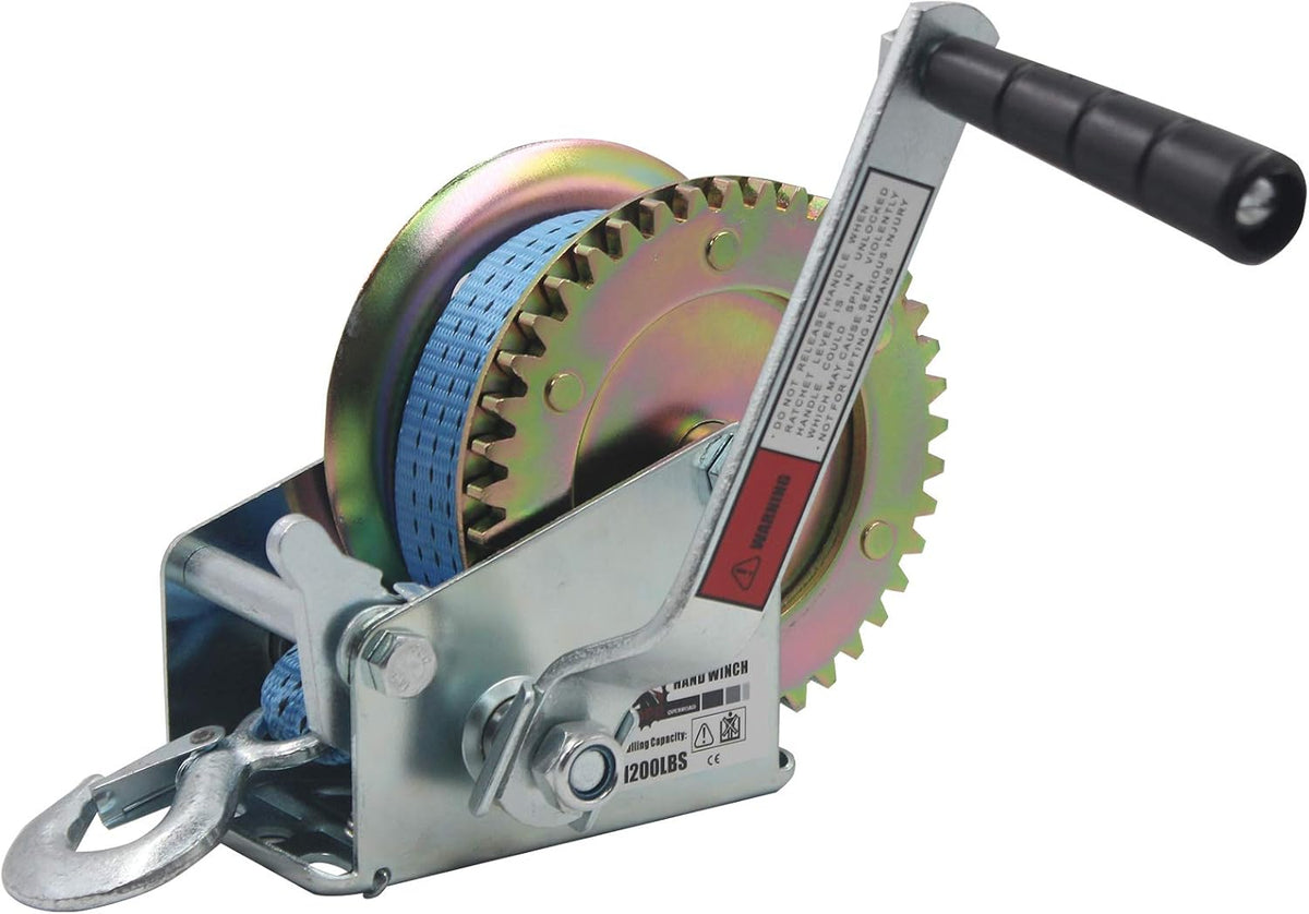 2500lbs Hand Winch with 32ft Blue Strap, Pack of 2 Y282