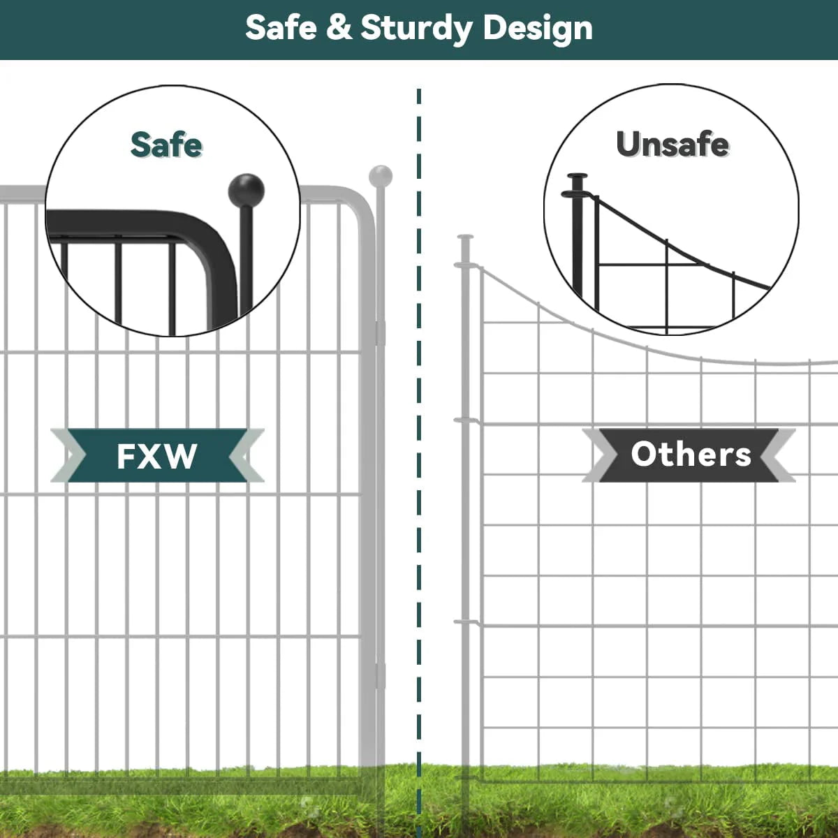 24 Panels 54ft x 32in Black Metal Garden Fence with 2 Gates K410652