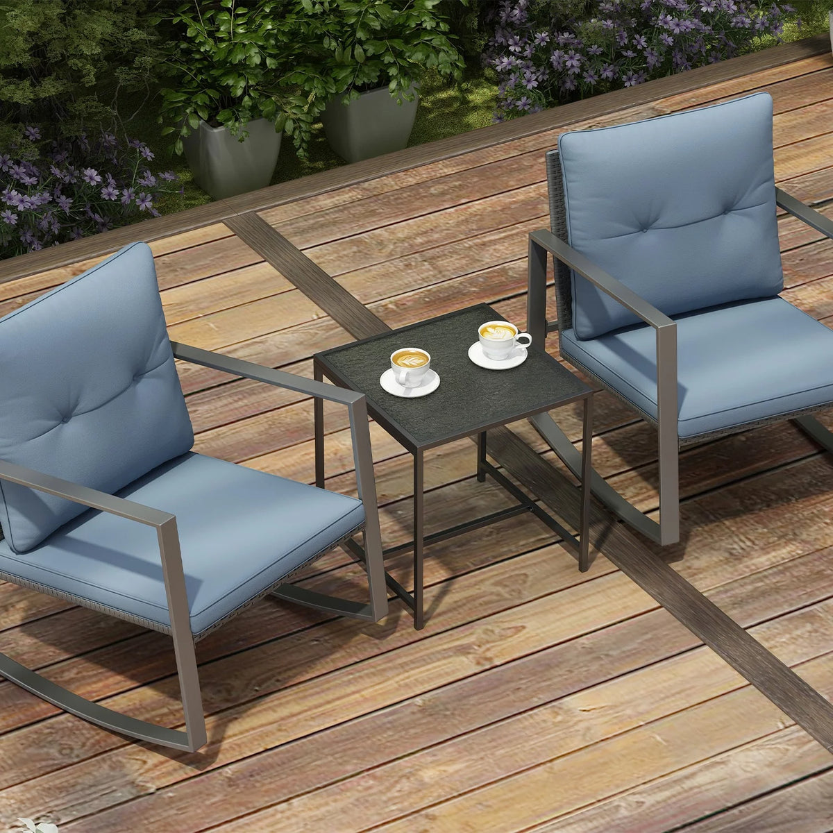 3-Piece Bistro Outdoor Cafe Furniture Set with Glass Table Grey X710828