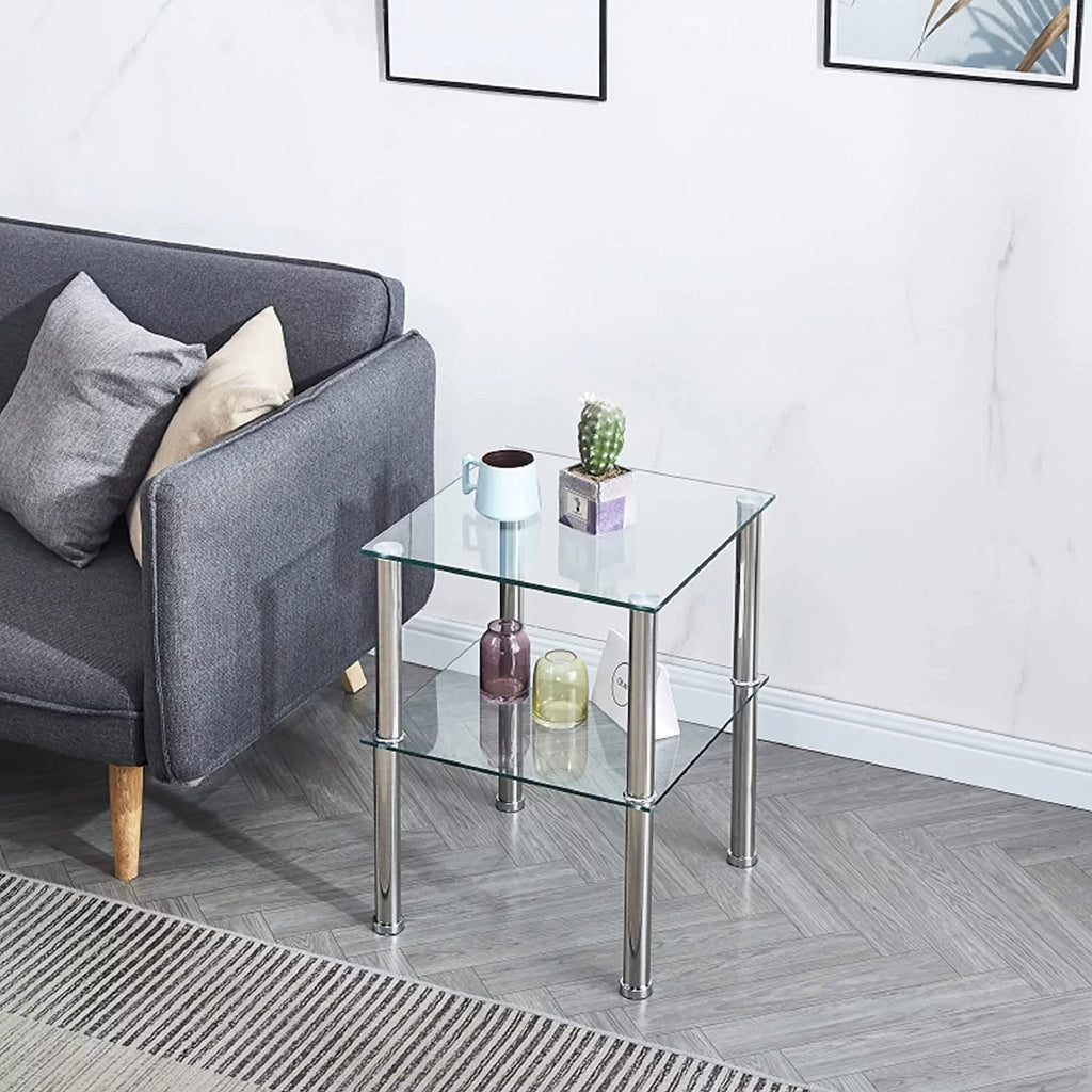 Glass Coffee Table End Table Sets of 3 with Storage Metal Leg X6323