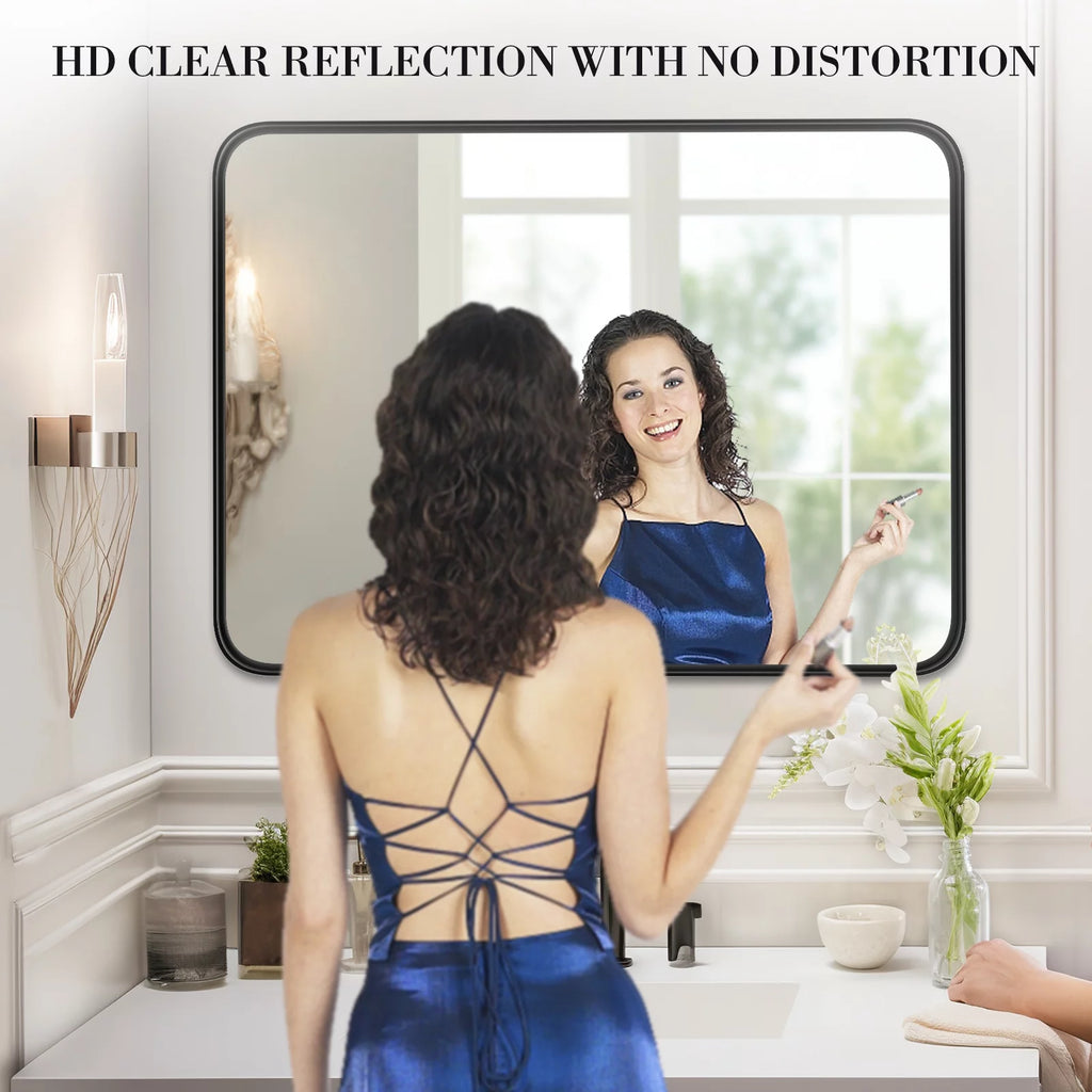 40"x 30" Black Rectangular Metal Frame Wall Mirror Y9068