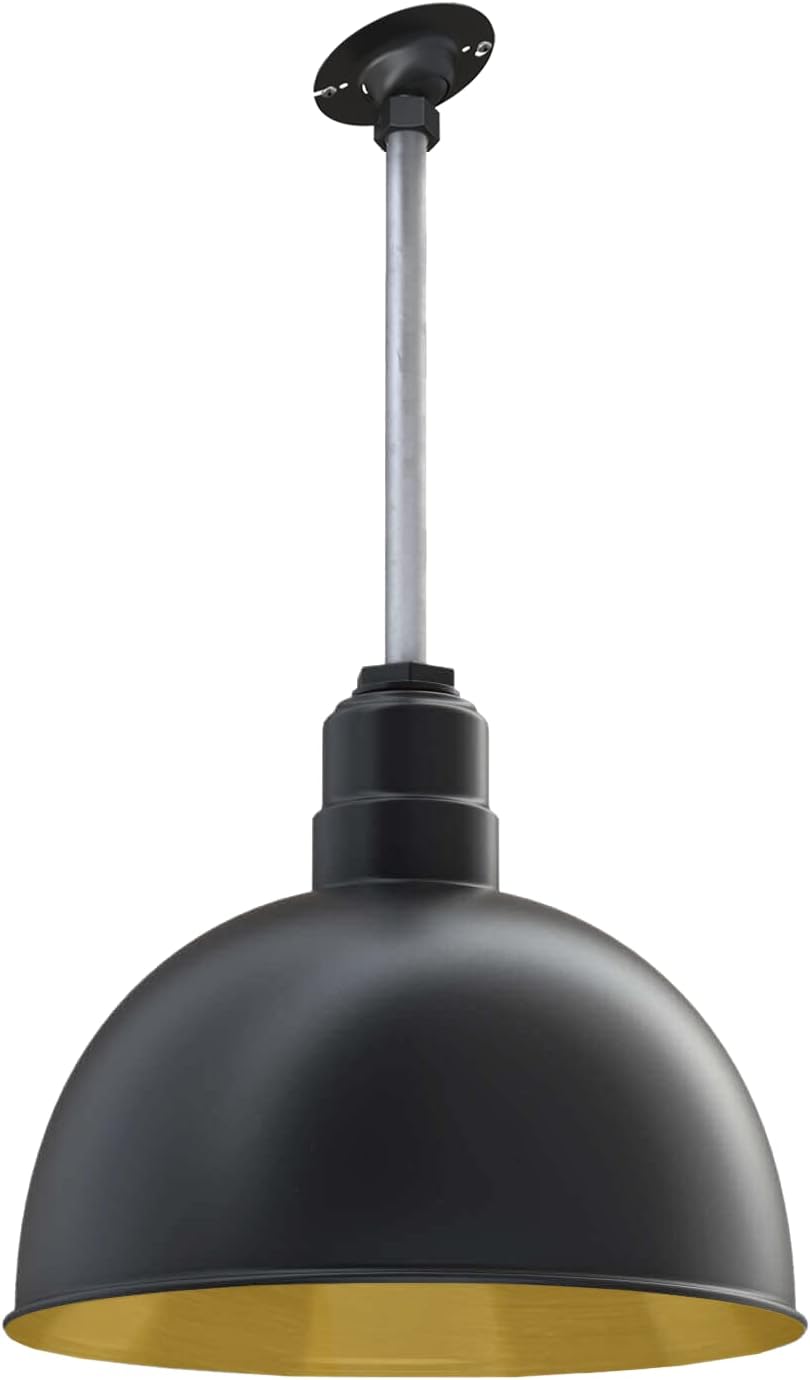 Black Matte Exterior Brass Interior Round Dome Pendant Light J293210