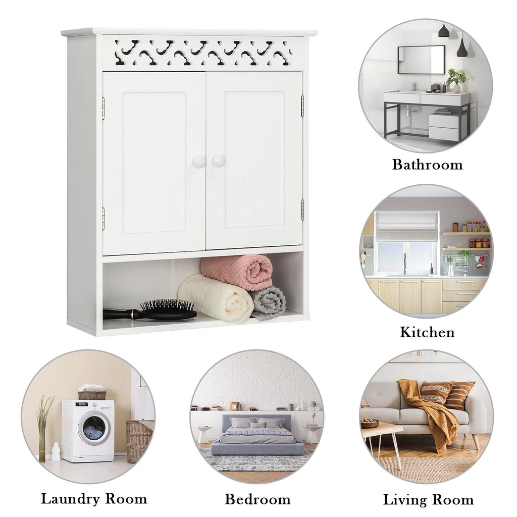 Wall Mounted Medicine Cabinet with Double Doors and Open Shelf C474971