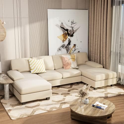 White Modular Sectional Sofa Sleeper with Double Chaise C665