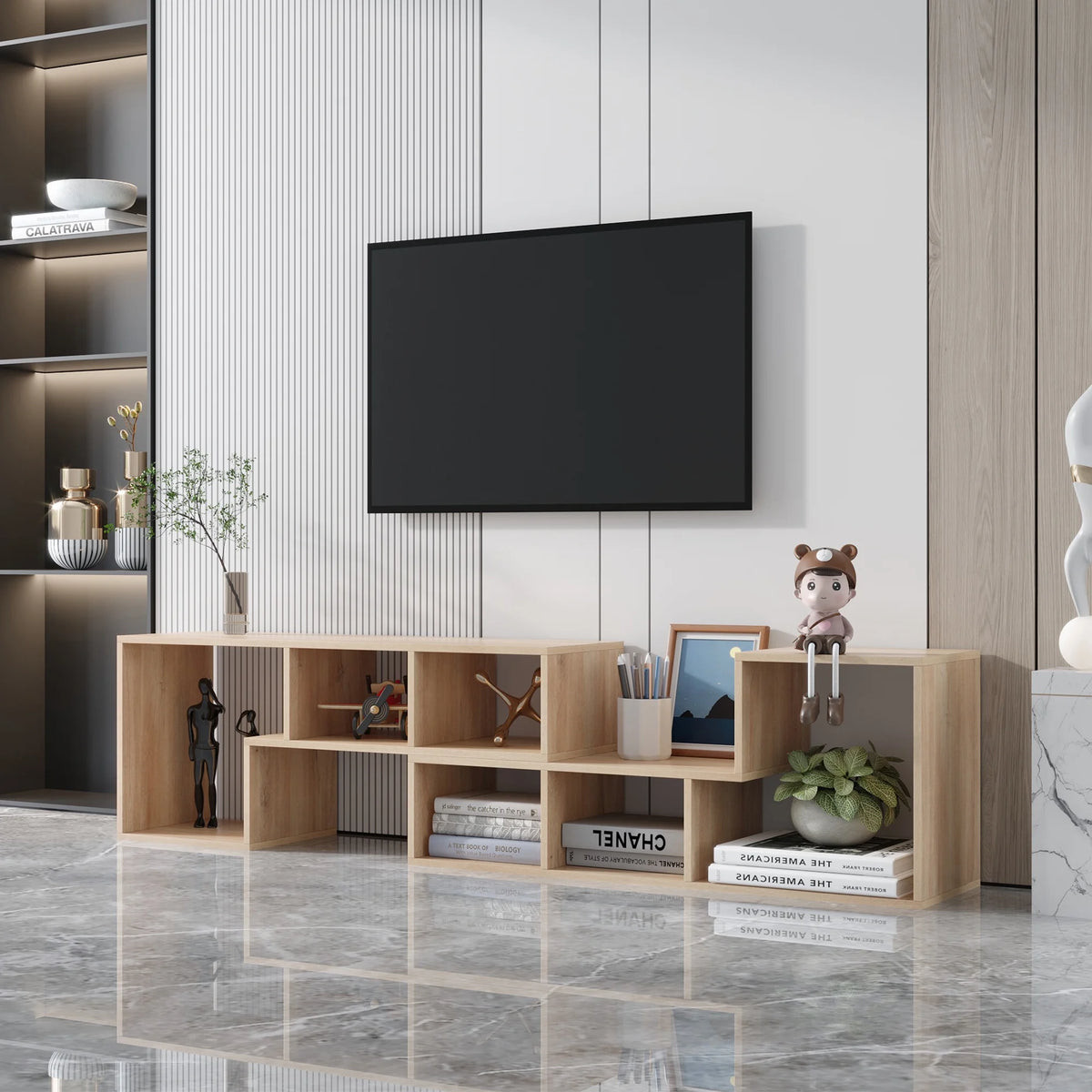 Oak L-Shaped Display Shelf Bookcase H42321
