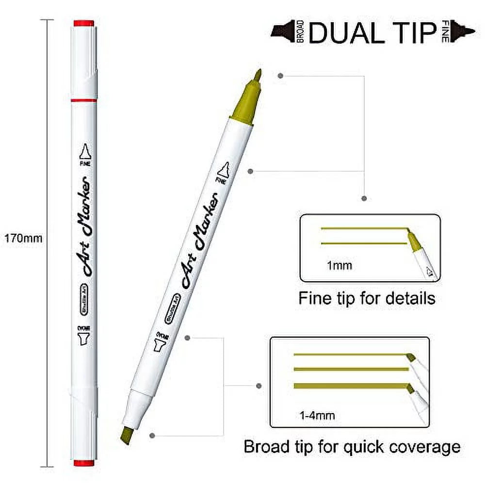 Alcohol Based Dual Tip Skin Tone & Hair Art Markers Set with Blender E144638