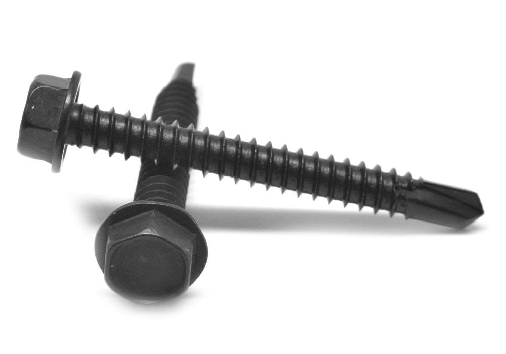 #12-14 x 1 1/4 Self Drilling Screw Hex Washer Head Black Oxide N562