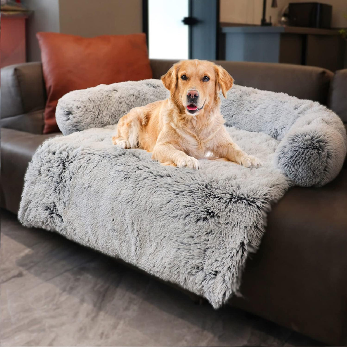 Dark Grey Small Pet Couch Protector with Soft Neck Bolster S369