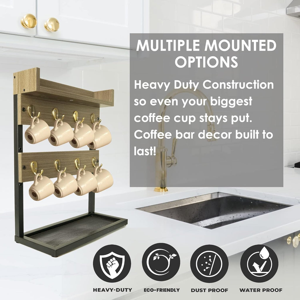 Wall Mounted 2-Tier Coffee Mug Rack V8403