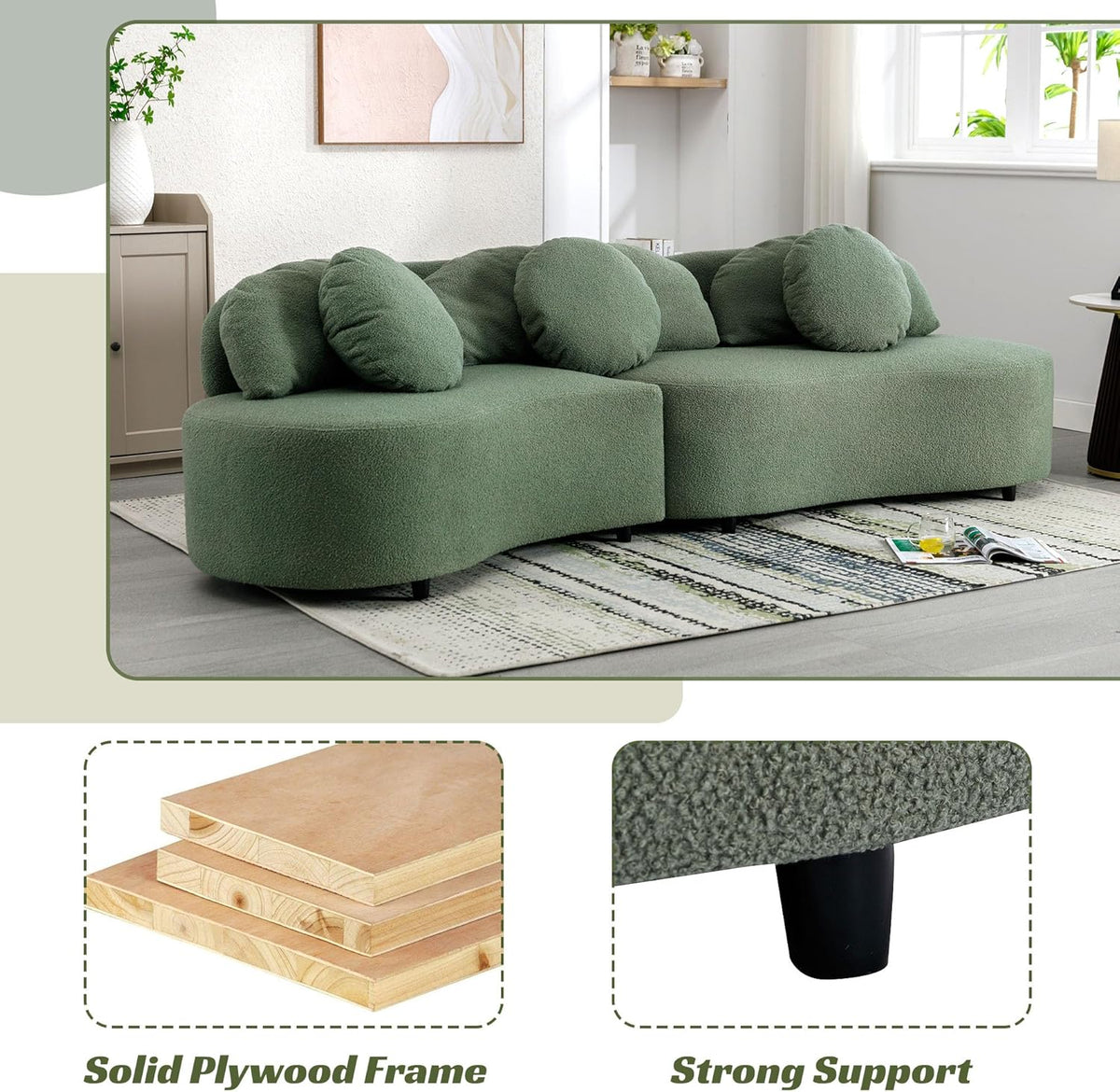 Green Velvet Curved Sectional Sofa I213