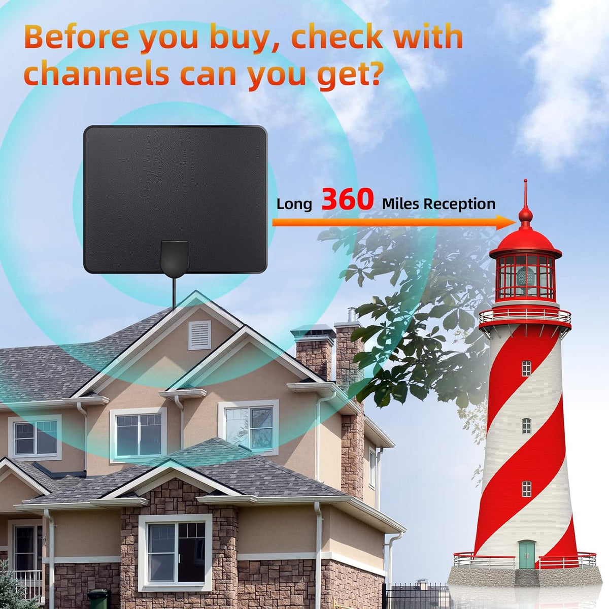 Amplified Digital TV Antenna with Signal Booster, 16ft Coaxial Cable, Pack of 2 G701