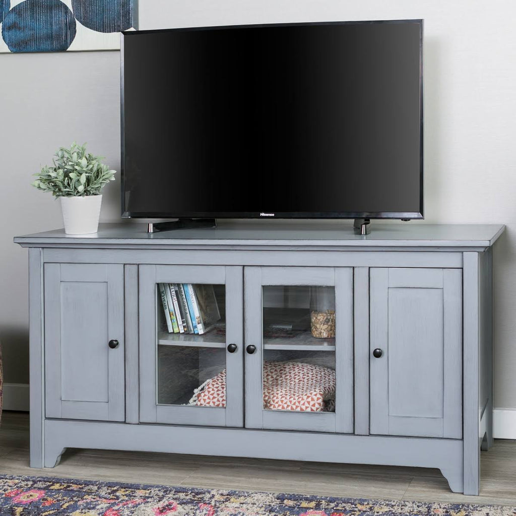 Antique Grey Wood TV Media Stand Storage Console N705509