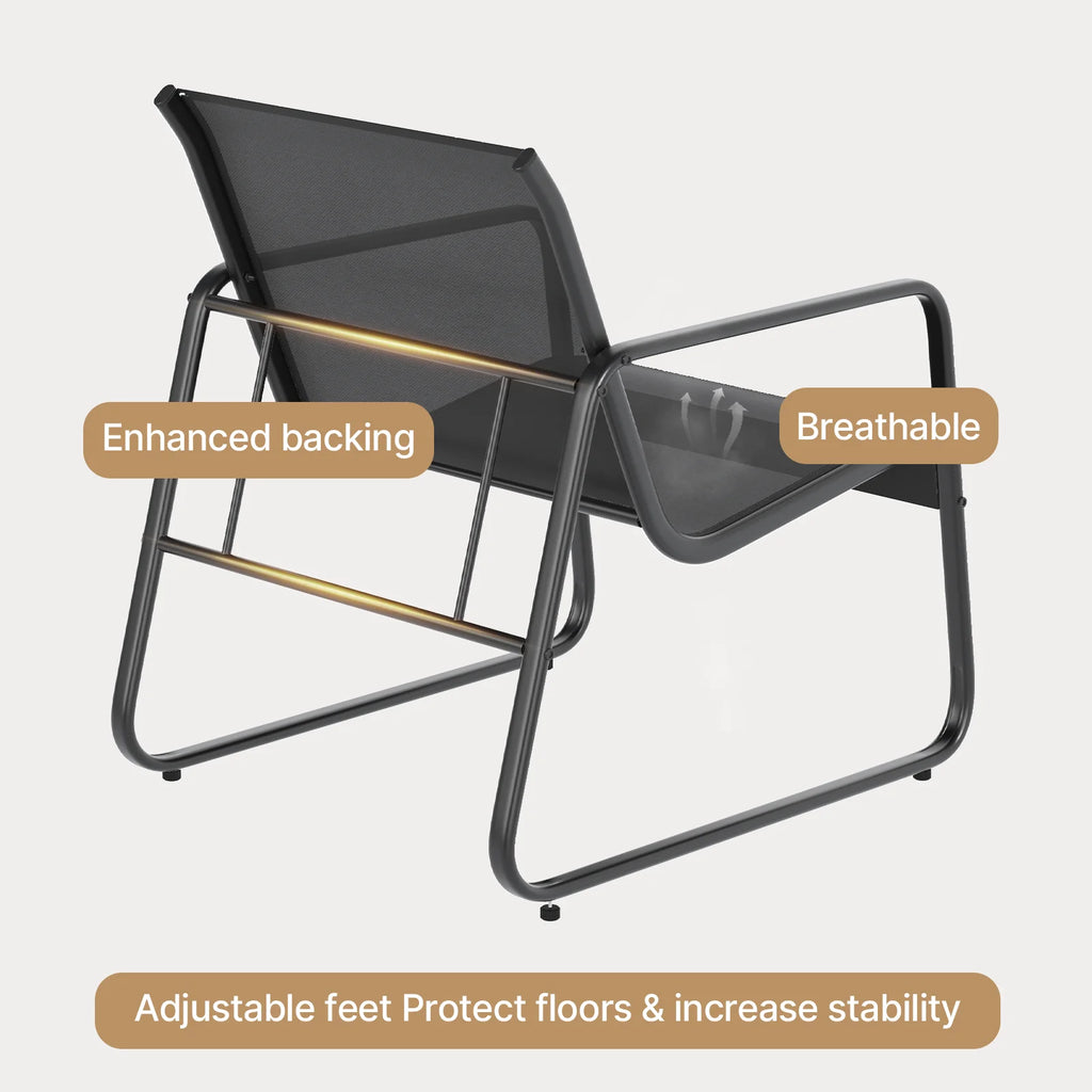 Patio Chairs Set with Glass Coffee Table and Gray Cushion B7215