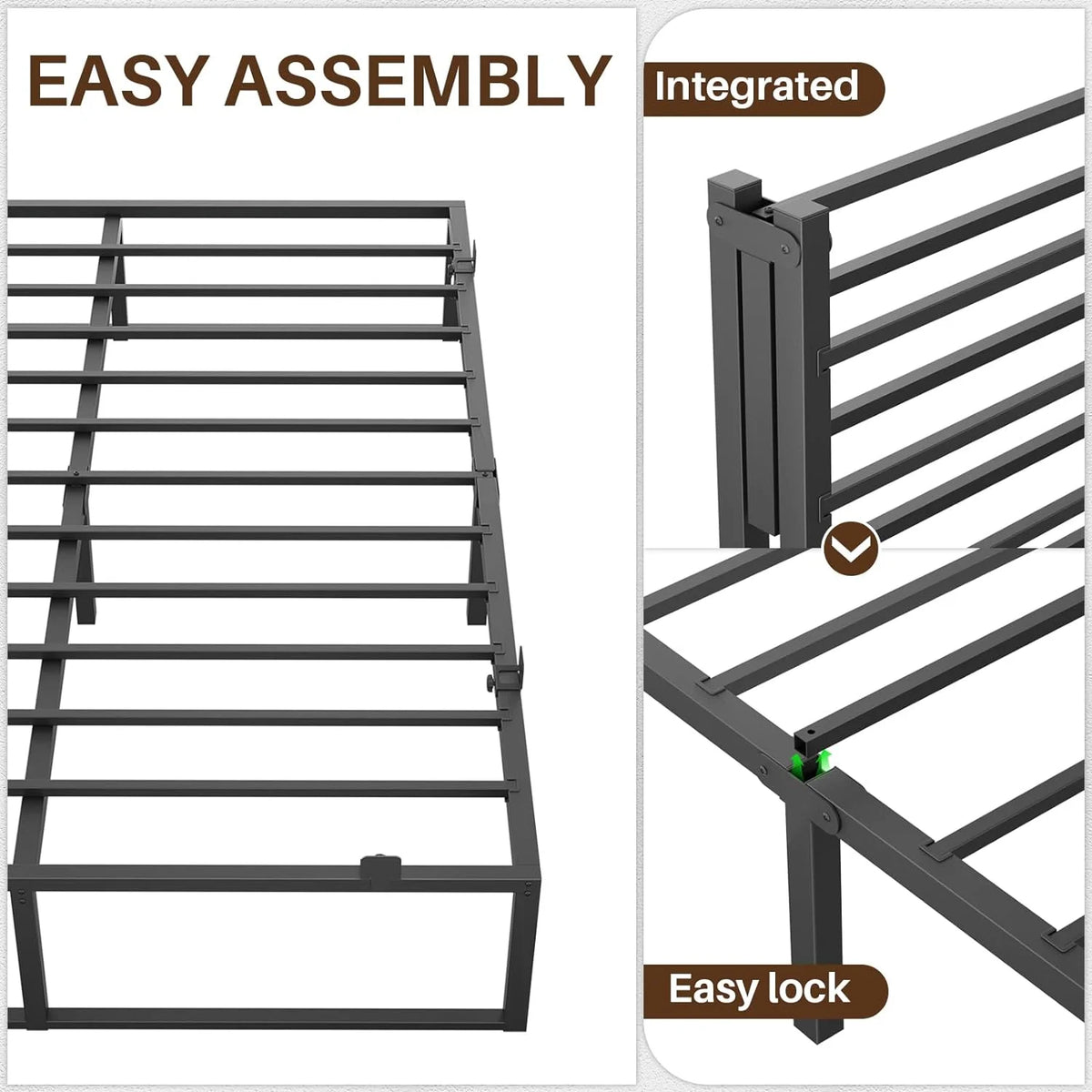 14 Inch Queen Size Metal Platform Bed Frame with Charging Station and LED Lights U4870