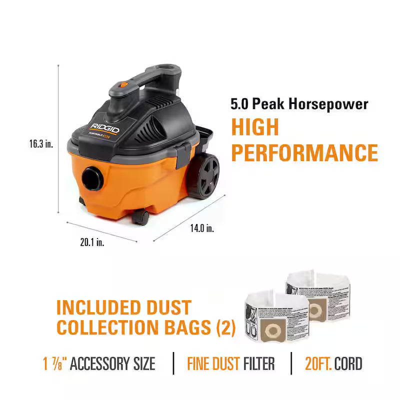 4 Gallon 5.0 Peak HP Wet/Dry Shop Vacuum S92638