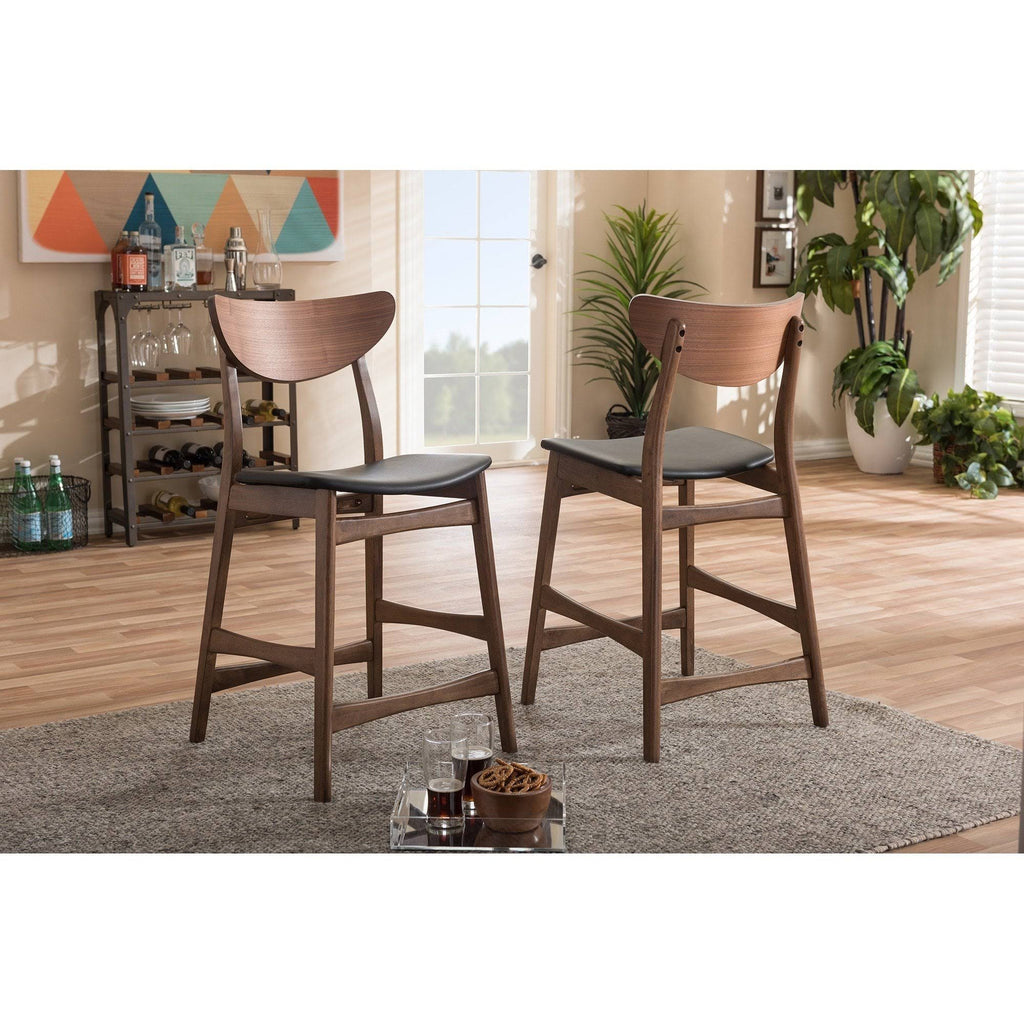 Faux Leather Counter Stool, Set of 2, Black O89548