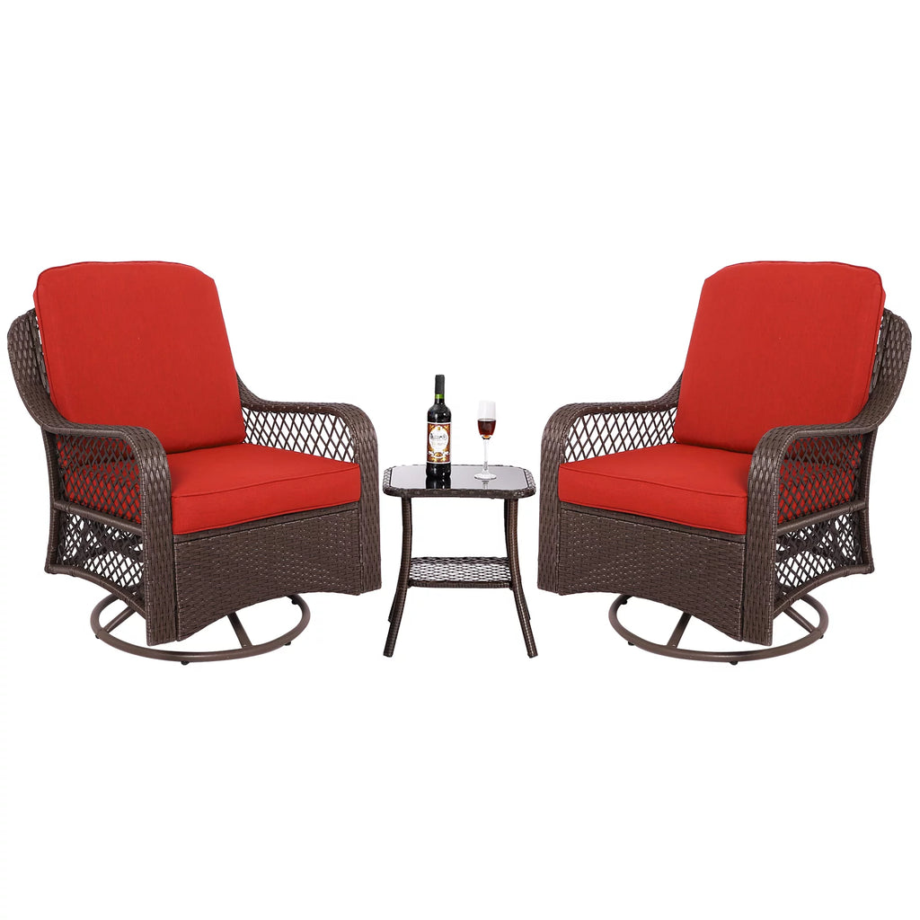 3-Pieces Patio Wicker Furniture Set with Side Table and Cushions X914