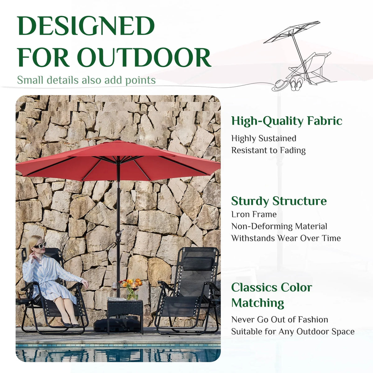 9-FT Outdoor Patio Umbrella with Push Button Tilt and Crank E81987