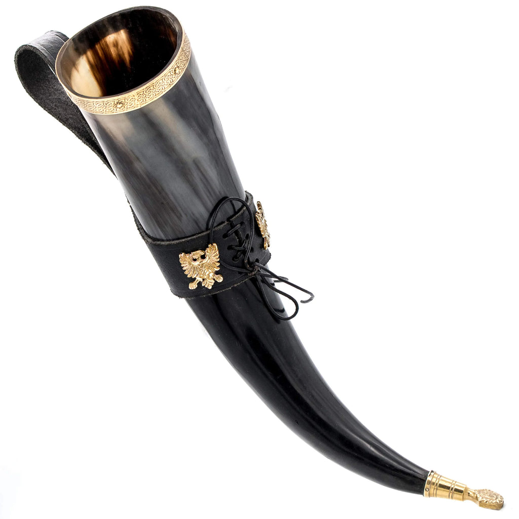 Polished Viking Drinking Horn with Black Leather Holder D13623
