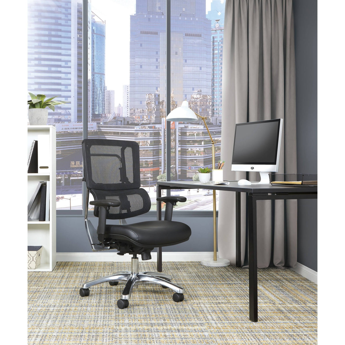 Olive Black Mesh Back Fabric Seat Chrome Base Chair P4216