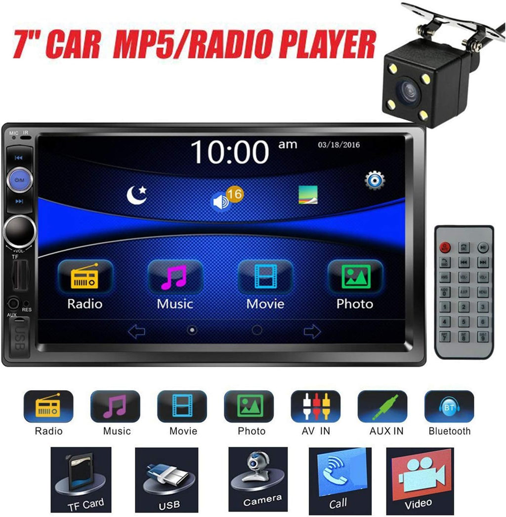 Double Din 7 Touchscreen Car Stereo with Bluetooth FM AM Radio MP3 USB AUX Rear View Camera H666945