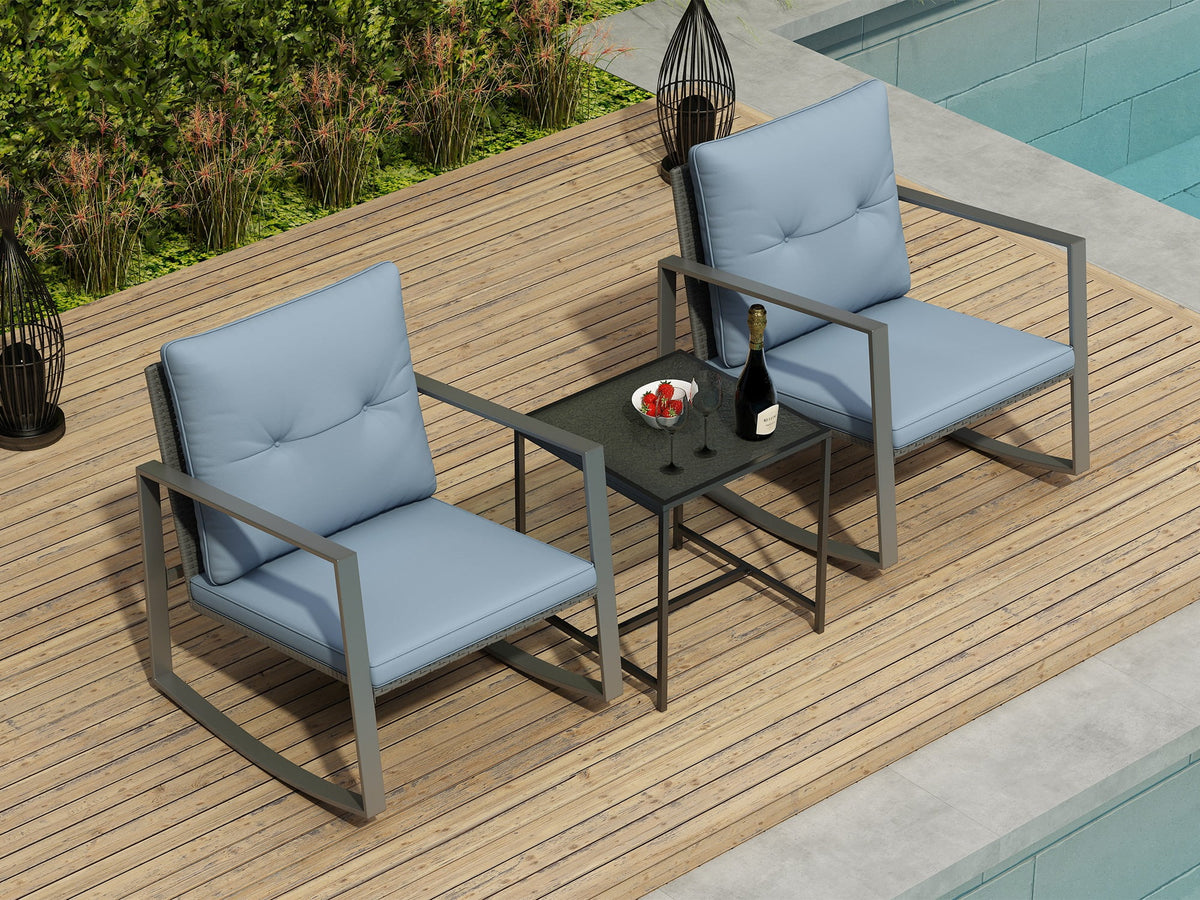 3-Piece Bistro Outdoor Cafe Furniture Set with Glass Table Grey X710828