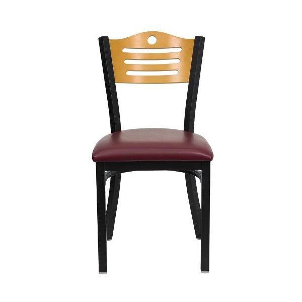 Black Slat Back Metal Restaurant Chair with Wood Back H600