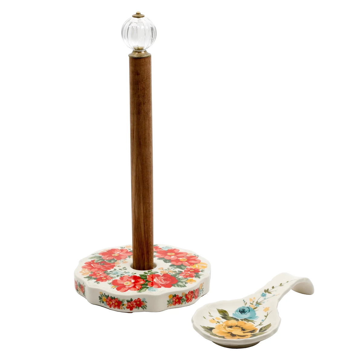 Vintage Floral Paper Towel Holder with Rose Shadow Spoon Rest Set M422